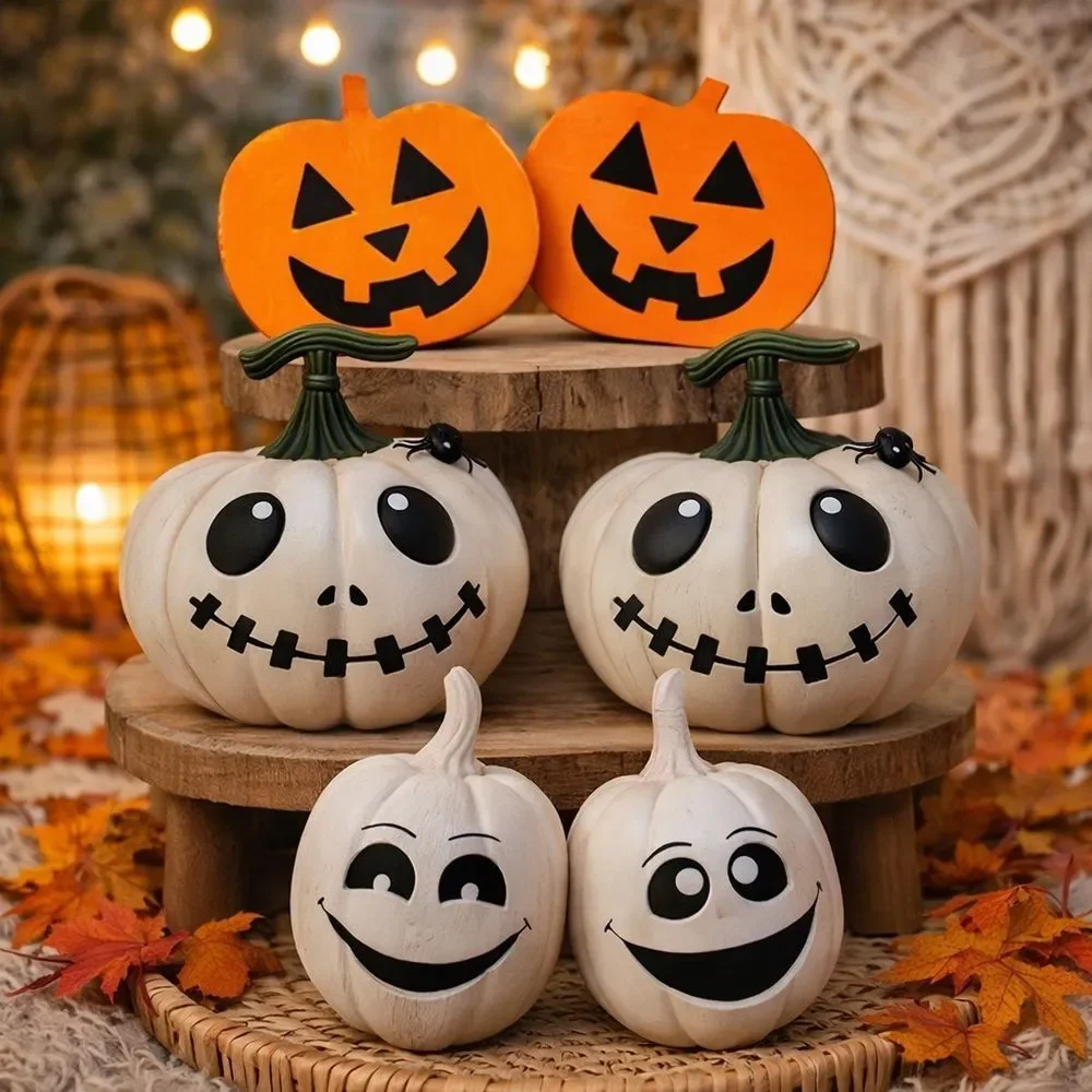 Jack O' Lantern Pumpkin Halloween Wooden Decor Farmhouse Fall Tray Shelf Sitter